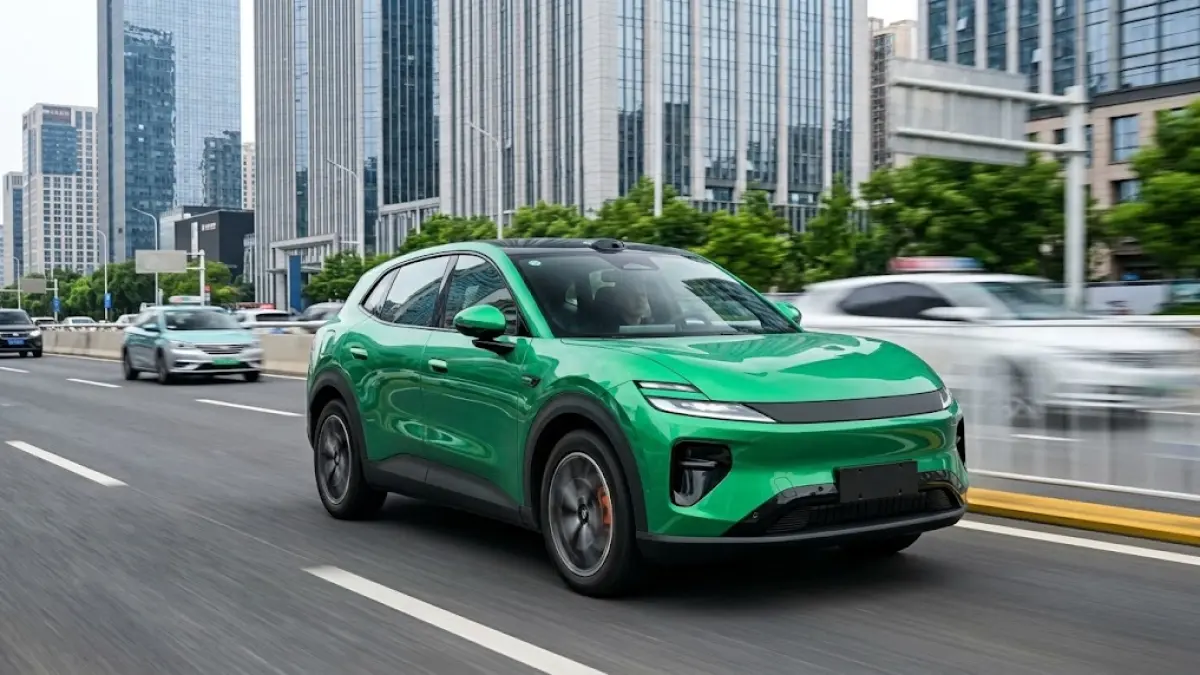 MOBIL PINTAR: Changan Nevo Q06 melaju di jalan. Mobil ini menjadi model produksi pertama yang dibekali SDA Pilot Ultra, teknologi bantuan berkendara dengan 31 fitur keselamatan aktif. (AI)