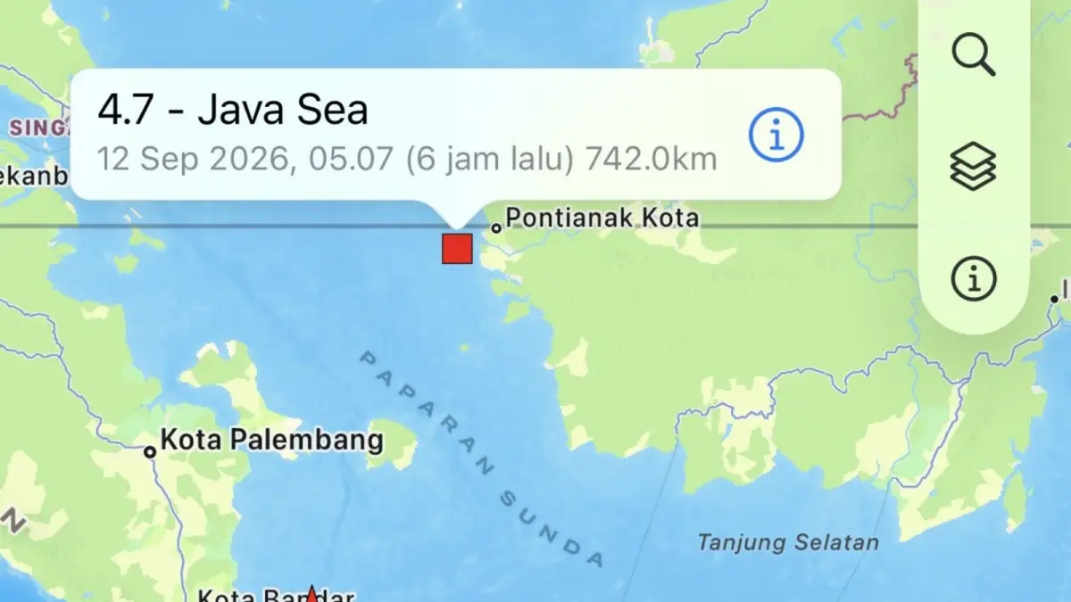 Titik pusat gempa M6,5 dengan kedalaman 368 kilometer di Laut Jawa pada Sabtu (12/8). (ISTIMEWA)