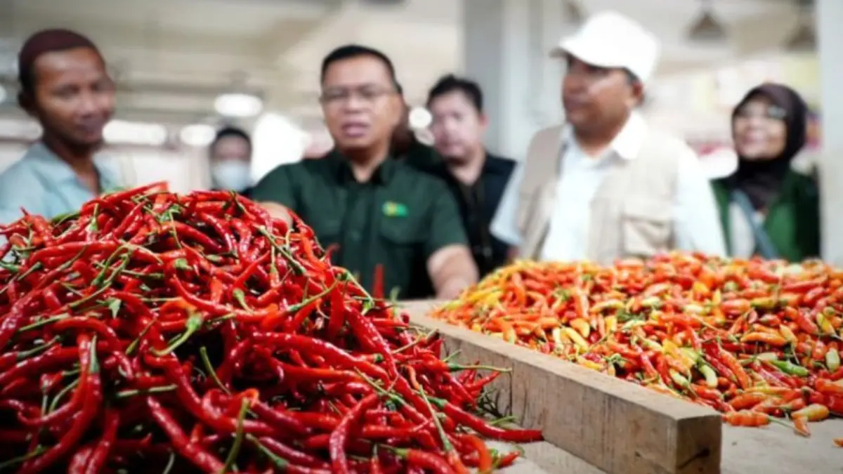 Deputi Ketersediaan dan Stabilisasi Pangan Bapanas I Gusti Ketut Astawa (tengah) memantau stok dan harga komoditas cabai. (ANTARA/HO-Bapanas)