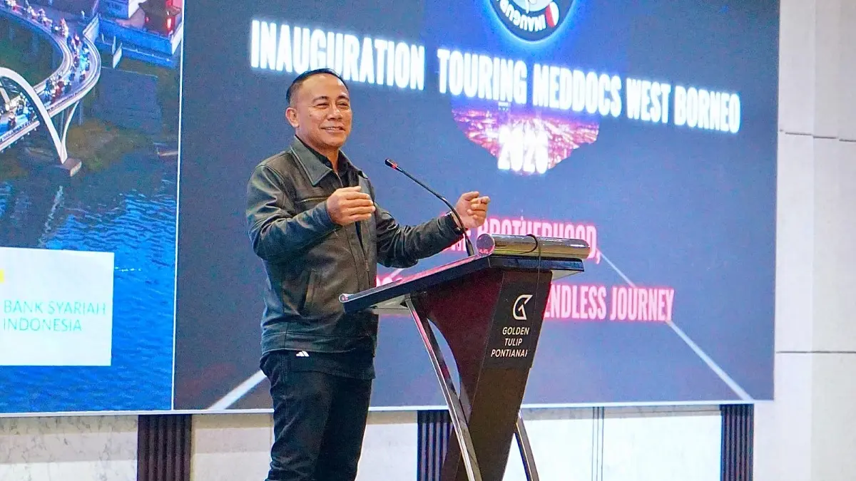 Wagub Kalbar, Krisantus Kurniawan,  membuka Seminar “Bikers Berilmu” sekaligus Inaugurasi MedDocs West Borneo Chapter di Hotel Golden Tulip Pontianak, Sabtu (12/9/2026). (ADPIM PEMPROV)