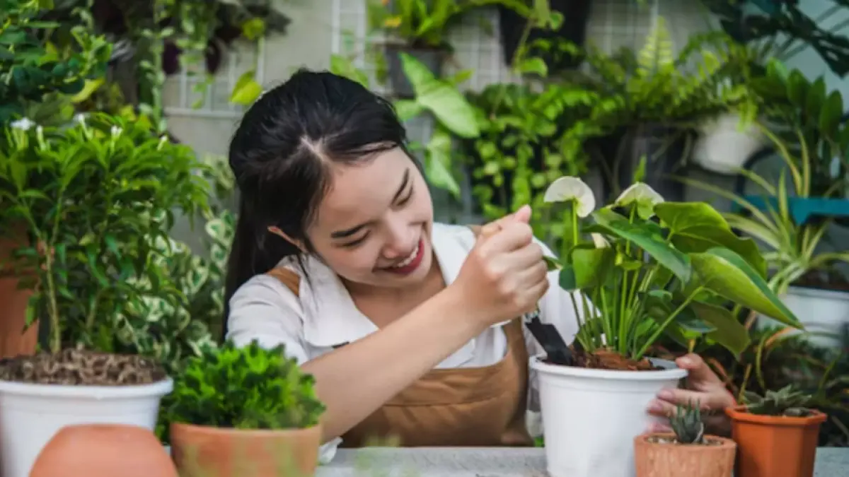 Ilustrasi seorang perempuan sedang berkebun (Freepik)