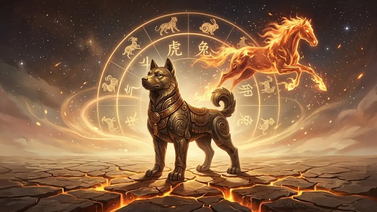 SHIO BERUNTUNG: Ilustrasi Harimau, Anjing, dan Kelinci yang diprediksi memperoleh energi positif pada Bulan Anjing Bumi, Oktober 2026. Periode ini berlangsung dalam Tahun Kuda Api yang hanya muncul sekali setiap 60 tahun. ILUSTRASI: AI