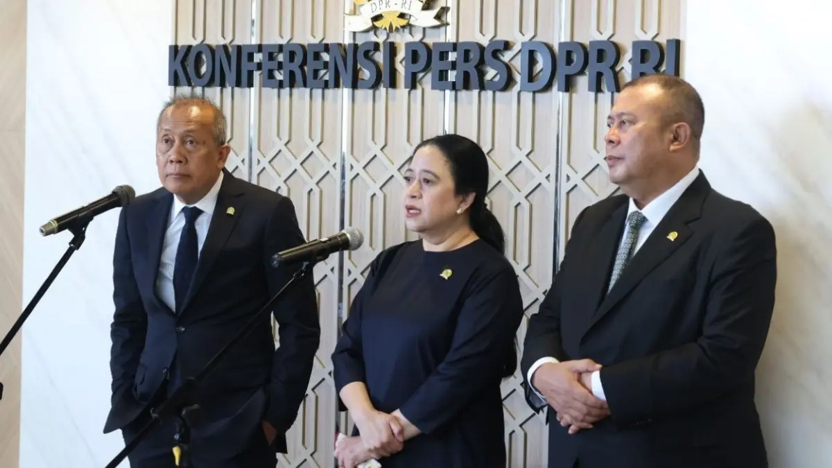 Ketua DPR RI Puan Maharani, dalam konferensi pers di Gedung Nusantara II, Kompleks Parlemen, Senayan, Jakarta, Selasa (22/9/2026), saat menanggapi perkembangan pembahasan revisi UU Pemilu. (DPR)