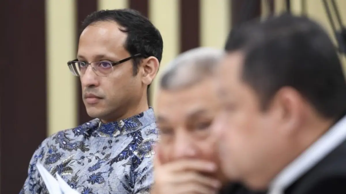 Terdakwa kasus dugaan korupsi pengadaan Chromebook dalam program digitalisasi pendidikan di Kemendikbudristek Nadiem Anwar Makarim. (ANTARA FOTO/M Risyal Hidayat/kye)