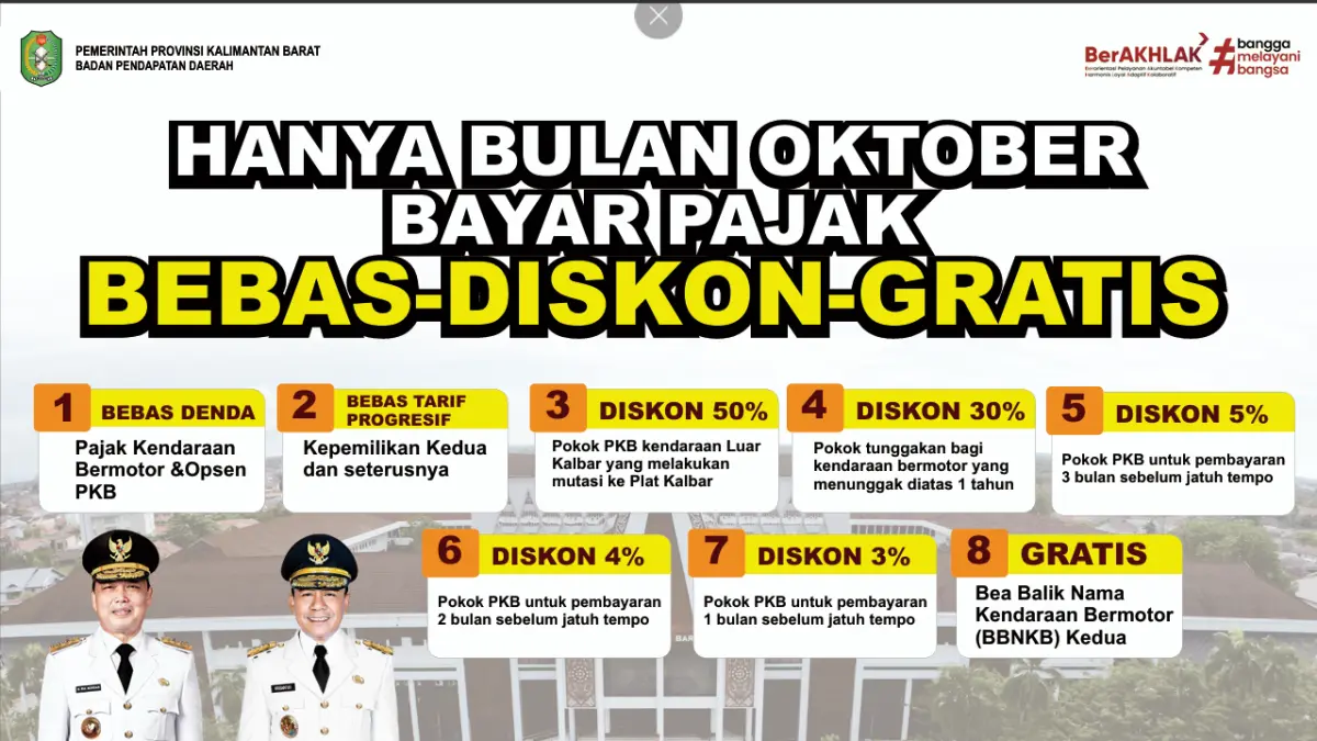 Insentif pajak kendaraan bermotor di Kalimantan Barat pada Oktober 2026.
