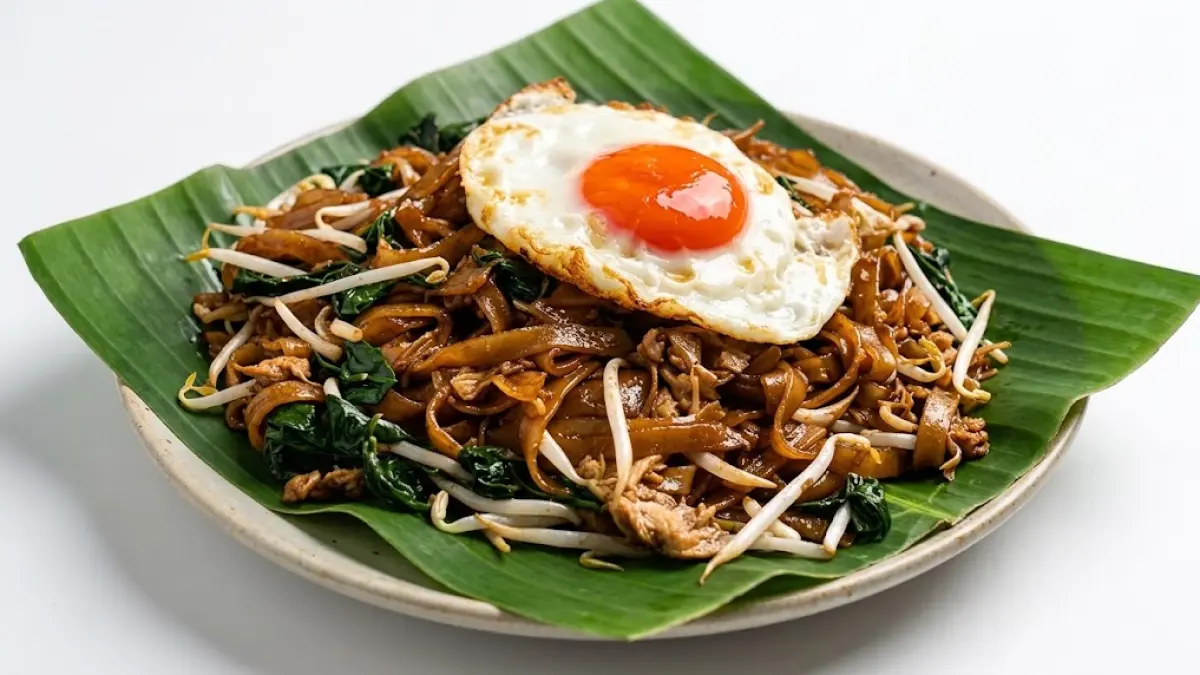 Kwetiau goreng cangkok manie plus telor ceplok setengah matang.