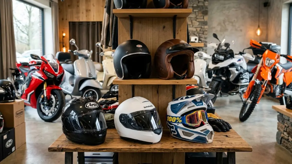Ilustrasi berbagai jenis helm sesuai kepribadian dan jenis motor.