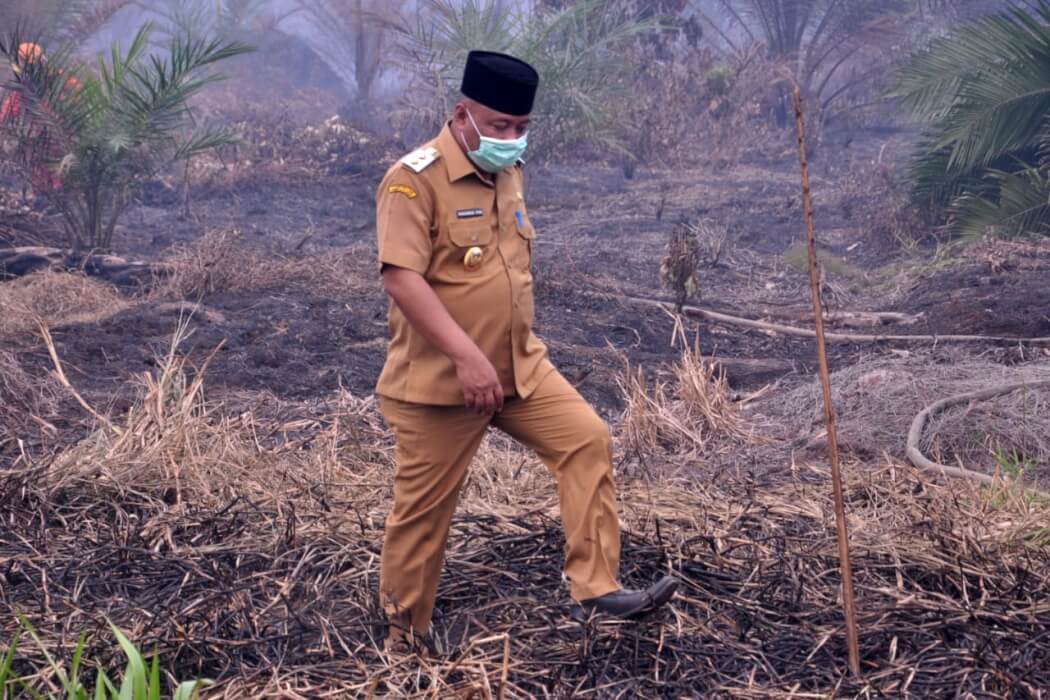 DISEGEL: Wakil Bupati Mempawah, Muhammad Pagi saat memantau lahan yang terbakar di PT MAS di wilayah Wajok.ISTIMEWA