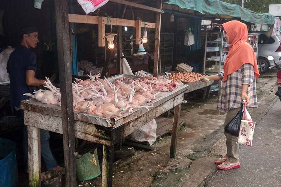 PEDAGANG: Salah satu pembeli di pasar tradisional di Sintang sedang menawar harga ayam. FIRDAUS DARKATNI/PONTIANAKPOST