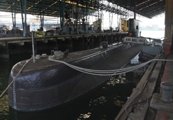 Kapal Selam KRI Nanggala-402 saat di pangkalan Ujung, Surabaya pada 2012. Pada Rabu (21/4), kapal selam buatan Jerman itu dikabarkan menghilang di Utara Bali. foto Dite Surendra/Jawa Pos