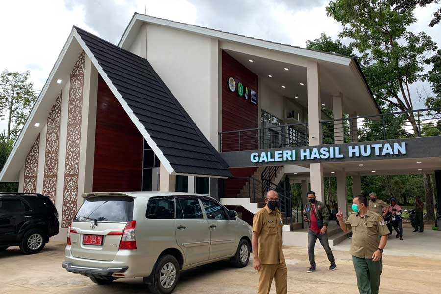 GALERI : Kepala Dinas KLHK Kalbar Adi Yani meninjau Galeri Hasil Hutan di Jalan Veteran, kawasan Pendopo Gubernur, Senin (10/1). SHANDO SAFELA/PONTIANAK POST