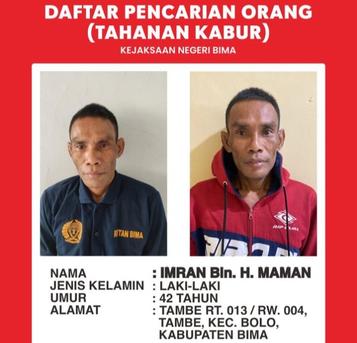 JADI BURONAN: Tahanan kasus narkoba Imran bin Maman sudah ditetapkan sebagai DPO, kemarin (24/8/23).
