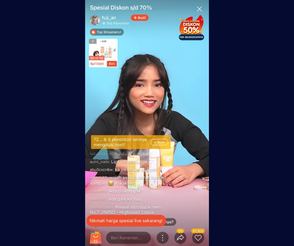 Capture Sesi Shopee Live Fuji