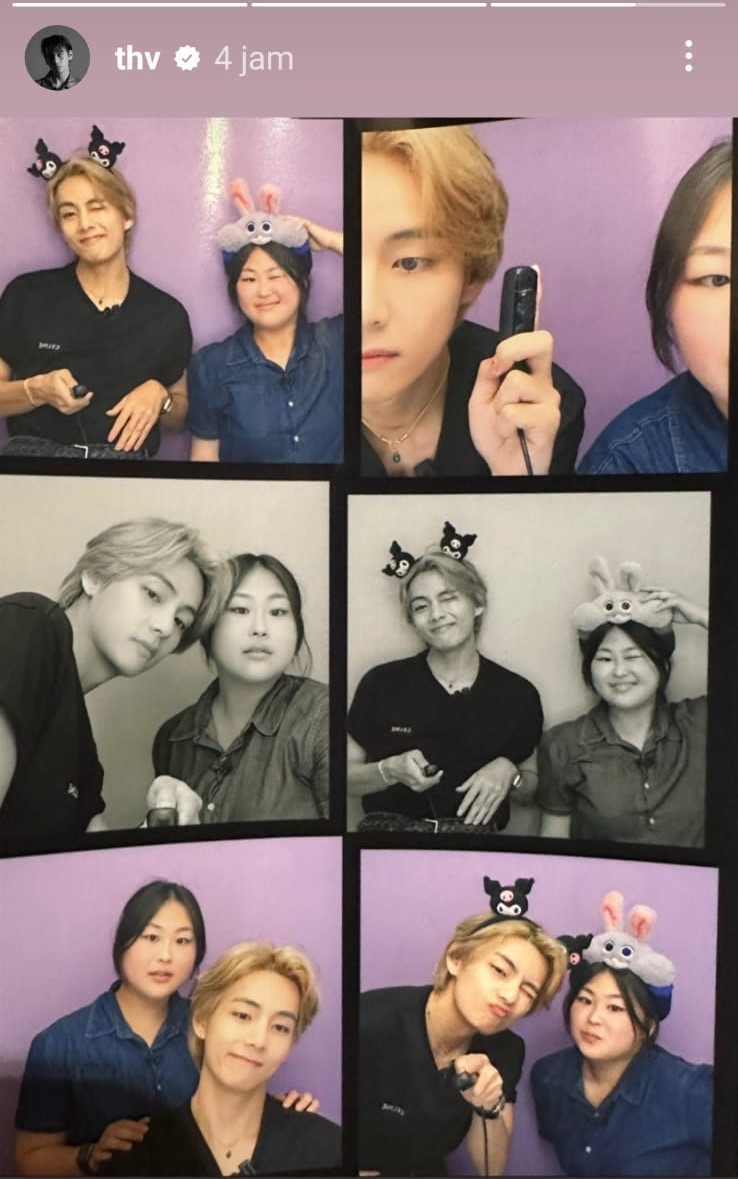 BIKIN BAPER: Kim Taehyung &lsquo;V&rsquo; BTS berfoto bersama salah satu ARMY beruntung dalam acara Dingo Story, yang sukses bikin ARMY lain sedunia merasa baper dan iri, Kamis (31/8).