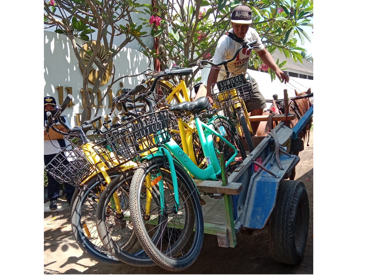 DIANGKUT PETUGAS: Beberapa sepeda hotel yang ada di Gili Trawangan ditertibkan, Rabu (27/9) lalu. (GHA FOR LOMBOK POST)