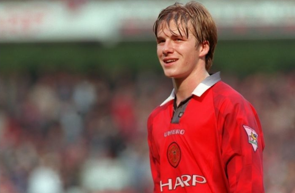 David Beckham muda saat masih membela Manchester United. (Facebook/MU)