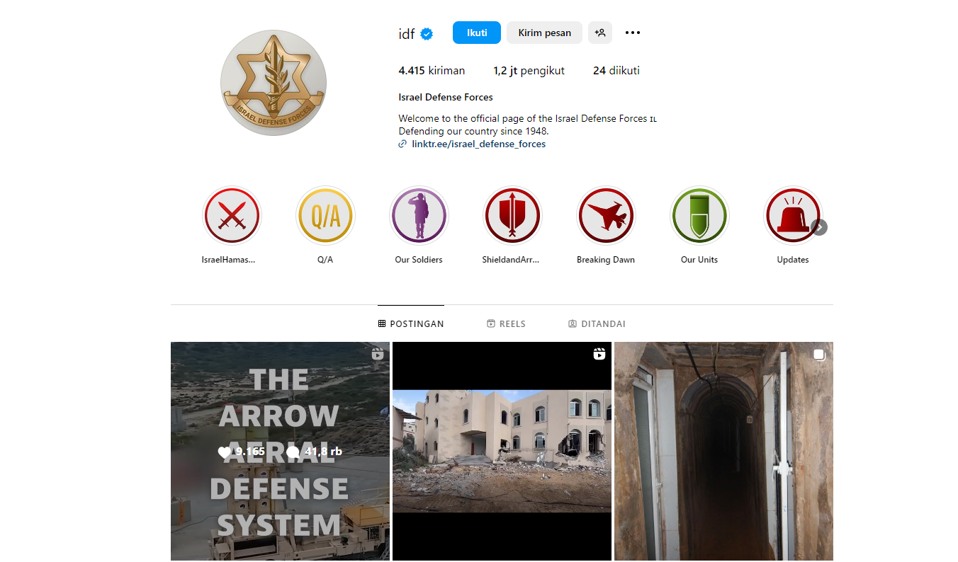 Tangkapan layar akun IG IDF yang ramai-ramai dirujak netizen Indonesia.