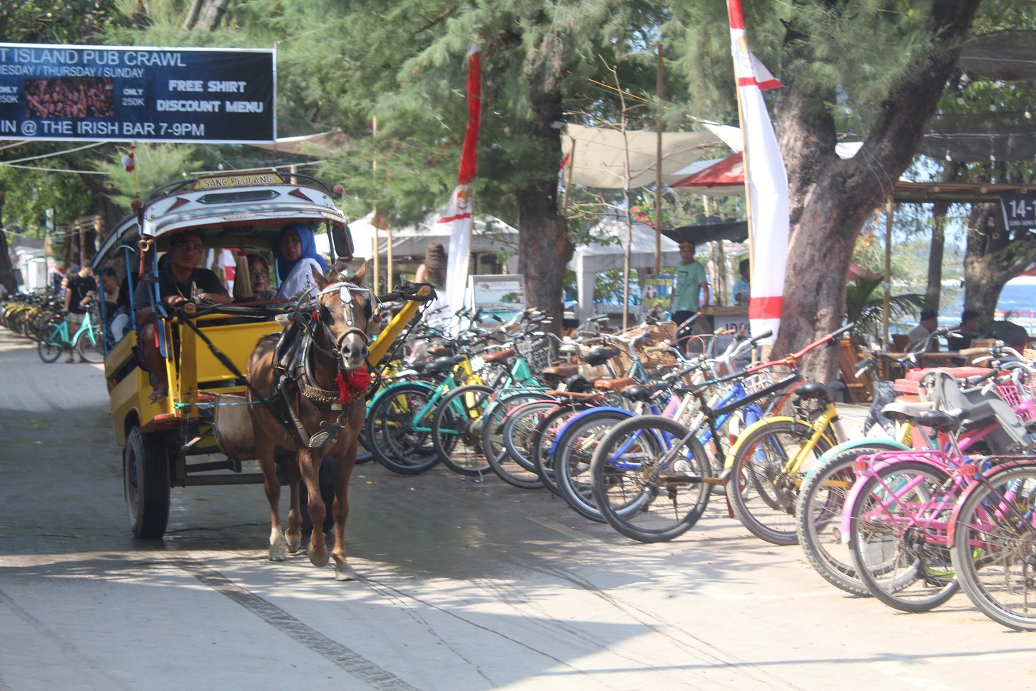 BEBAS POLUSI: Salah satu yang menjadi ciri khas kawasan Gili Trawangan adalah bebas polusi, karena transportasi hanya mengandalkan Dokar dan sepeda.
