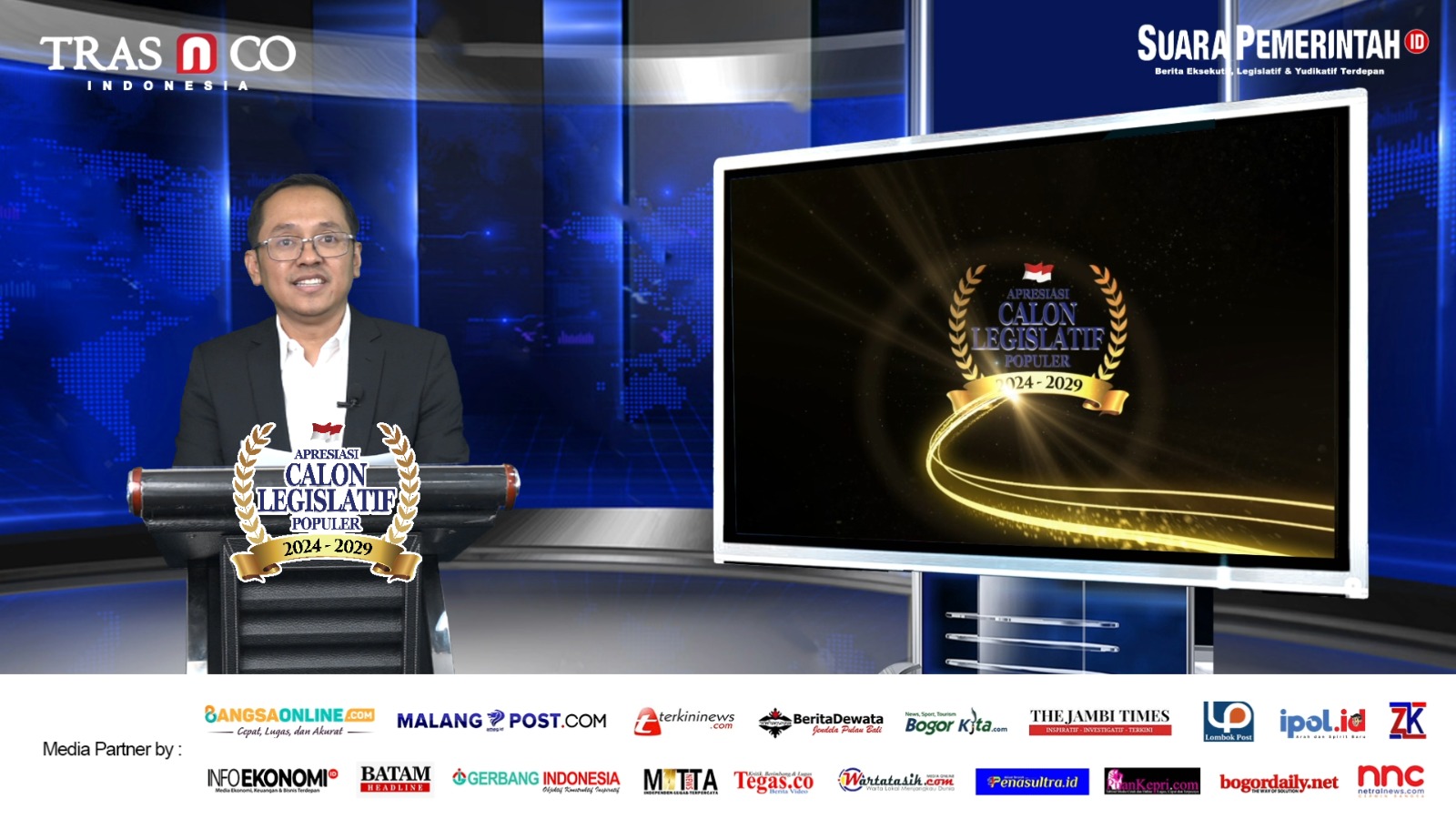 BERI APRESIASI: SuaraPemerintah.ID dan TRAS N CO Indonesia melakukan inisiasi memberikan apresiasi kepada calon legislatif populEr 2024-2029