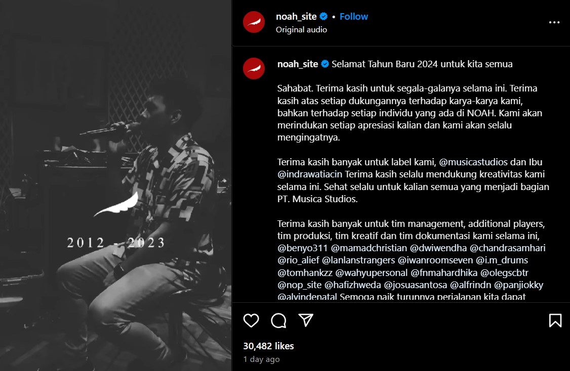 Band NOAH umumkan vakum. (Instagram/noah_site)