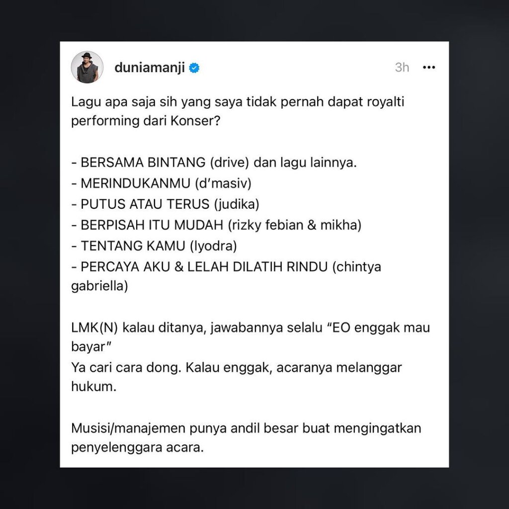 Postingan Instagram @duniamanji