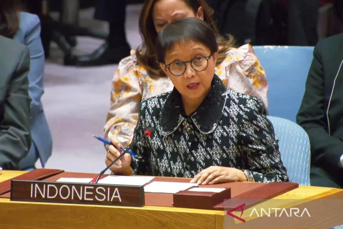 Tangkapan layar - Menteri Luar Negeri Retno Marsudi menyampaikan pernyataan Indonesia dalam debat terbuka Dewan Keamanan PBB di New York, AS, pada Selasa (23/1/2024) waktu setempat. (foto : ANTARA)