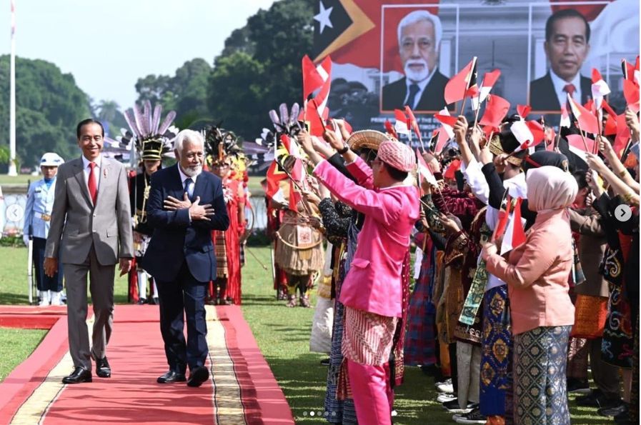 Salah satu rangkaian penyambutan PM Timor Leste Xanana Gusmao oleh Presiden Joko Widodo. (tangkapan layar IG Jokowi)