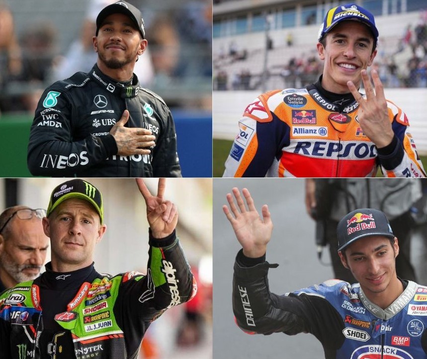 Kolase Lewis Hamilton, Marc Marquez, Jonathan Rea dan Toprak  Razgatlioglu.