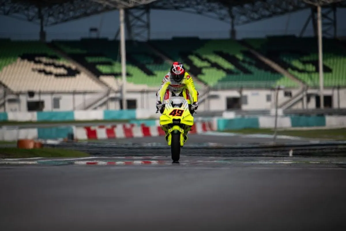Fabio Di Giannantonio saat melakukan uji coba MotoGP 2024 hari ketiga di Sirkuit Internasional Sepang, Malaysia, Kamis (8/2/2024). (ANTARA/HO/VR46)