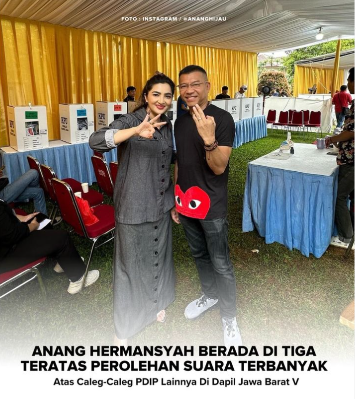 Anang Hermansyah bersama istri usai memberikan hak suara. (Tangkapan layar IG Jawa Pos)