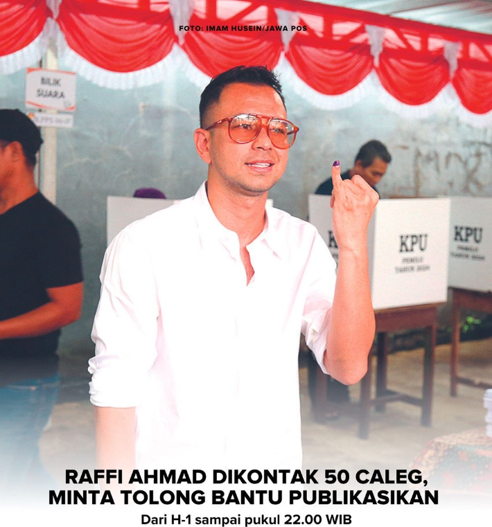 Raffi Ahmad usai memberikan hak suara. (tangkapan layar IG Jawa Pos)