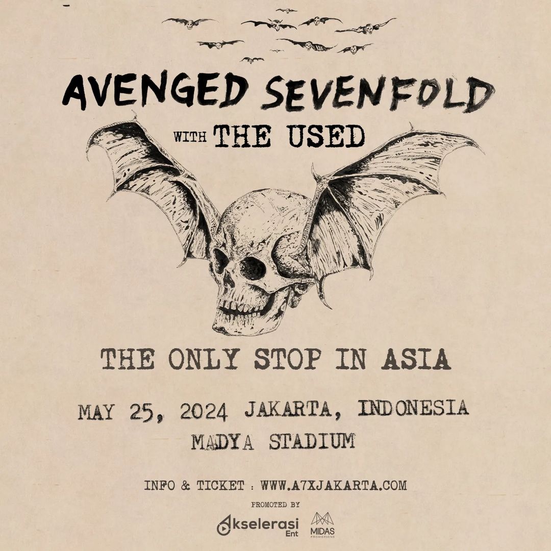 Poster Konser Avenged Sevenfold di Stadion Madya, Senayan, Jakarta Pusat 25 Mei 2024.(foto: Akselerasi Entertainment)