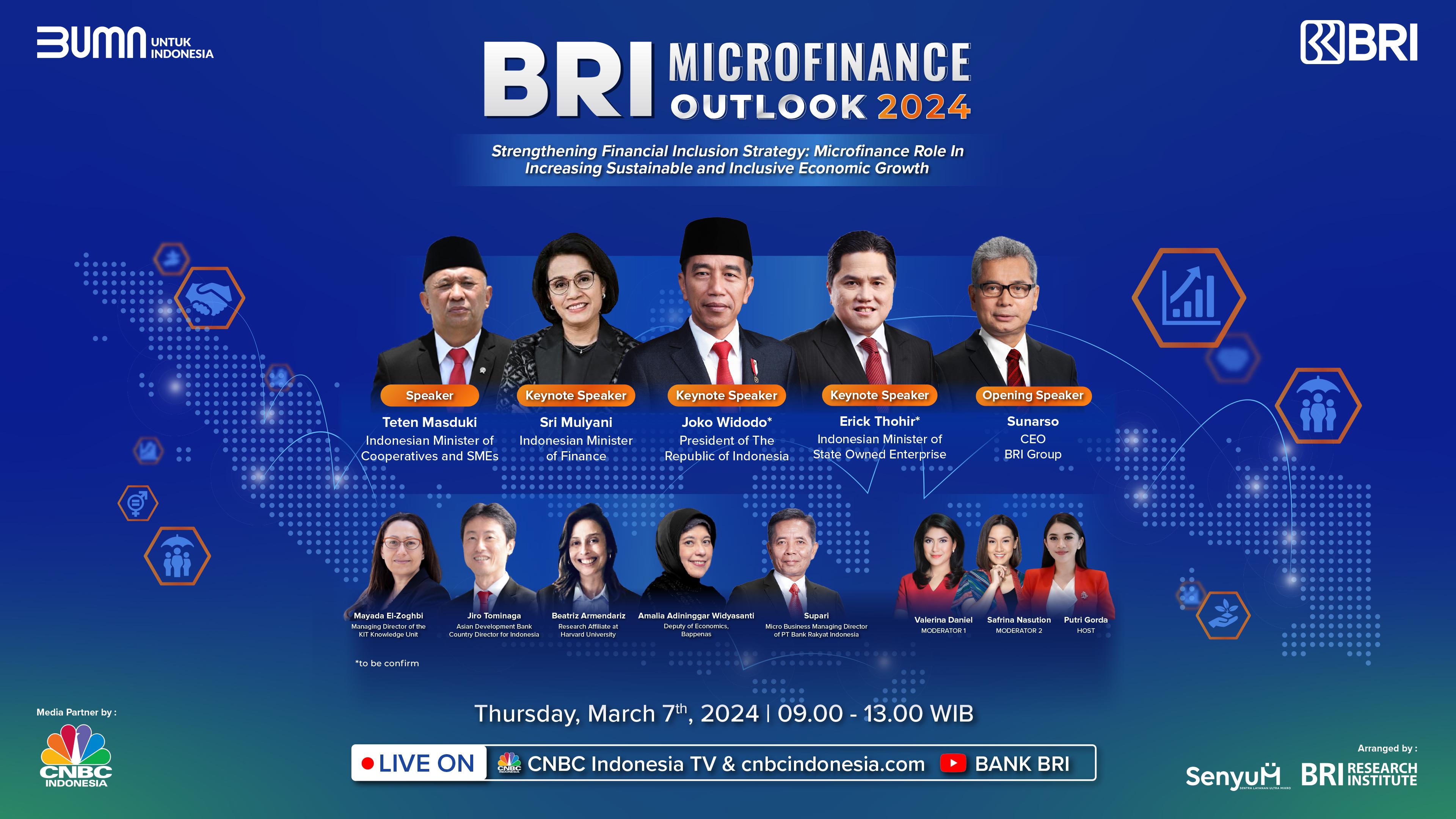 PT. Bank Rakyat Indonesia (Persero) Tbk kembali menyelenggarakan BRI Microfinance Outlook 2024 yang akan berlangsung 7 Maret 2024 mendatang