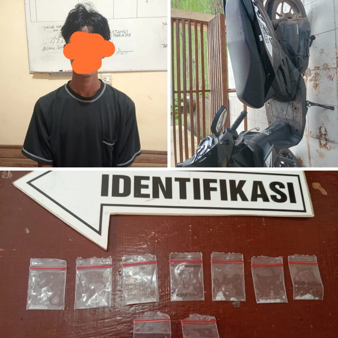 DIAMANKAN: Pelajar SMA inisial AM diamankan bersama barang bukti sembilan poket sabu. (POLRES BIMA FOR LOMBOK POST)