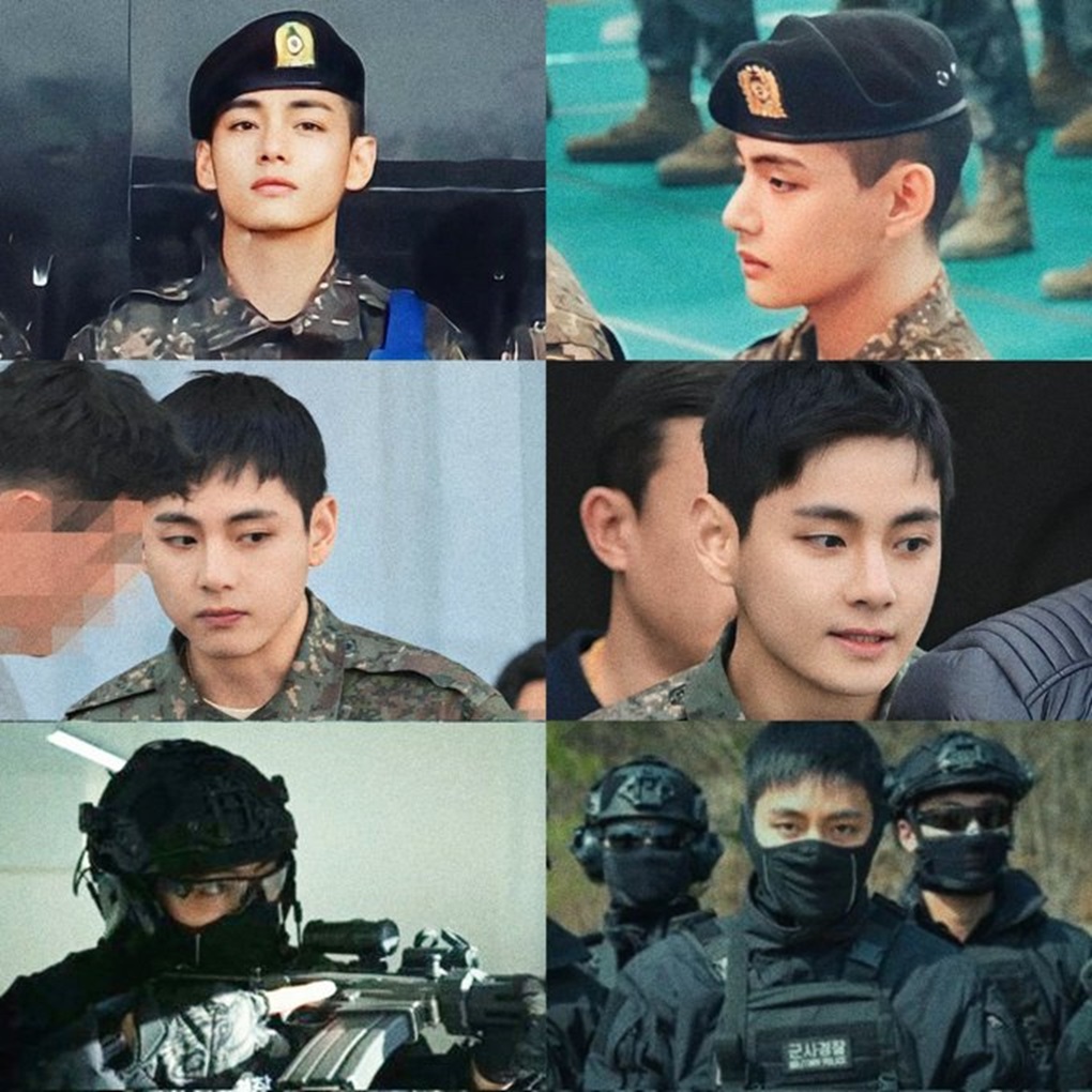 V BTS saat wamil sebagai detasemen khusus di Korps Polisi Militer.