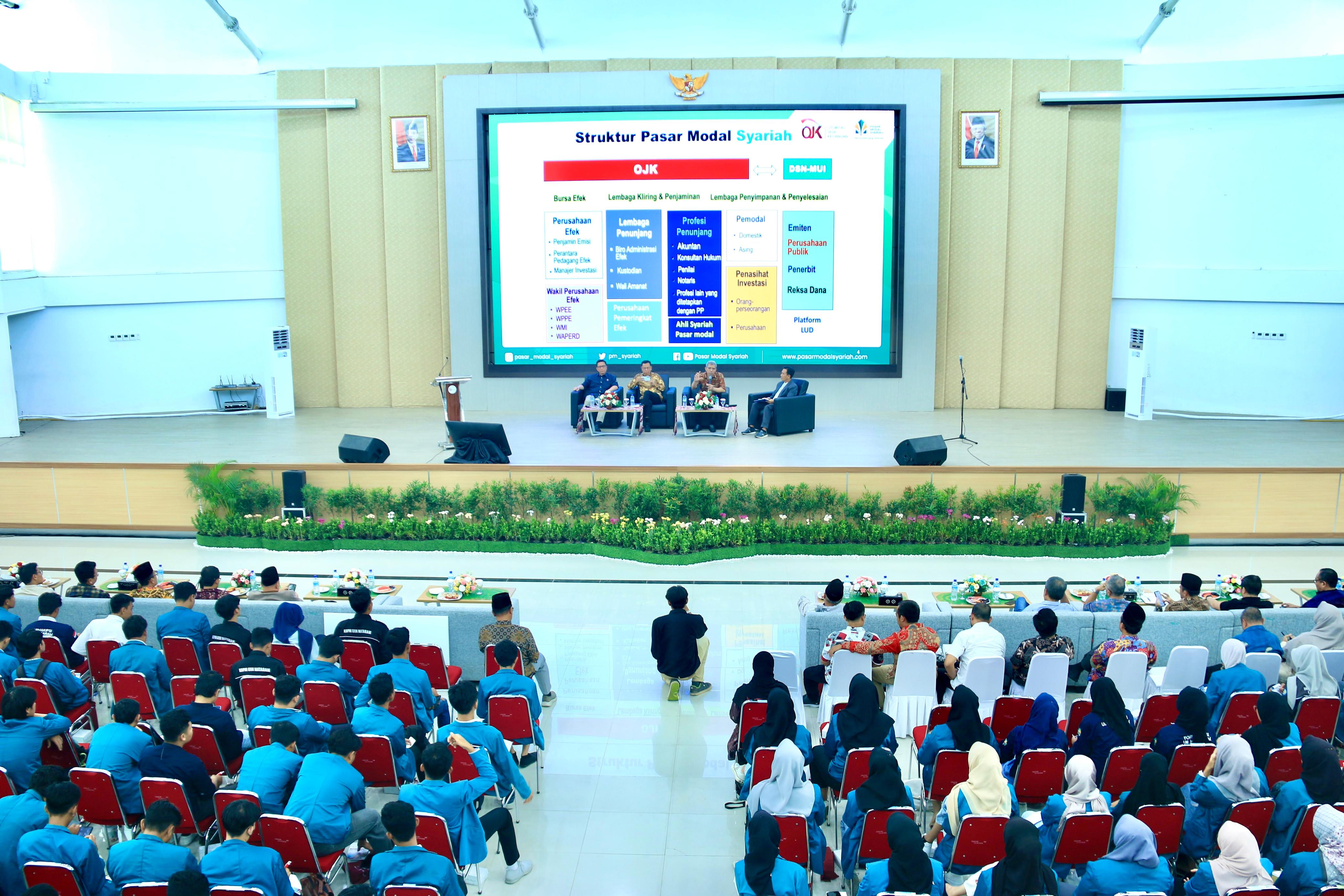 Seminar Pasar Modal di Dome Prof. Ir. H. Sunarpi Universitas Mataram yang dihadiri oleh 711 civitas akademika Universitas Mataram pada 25 April lalu.