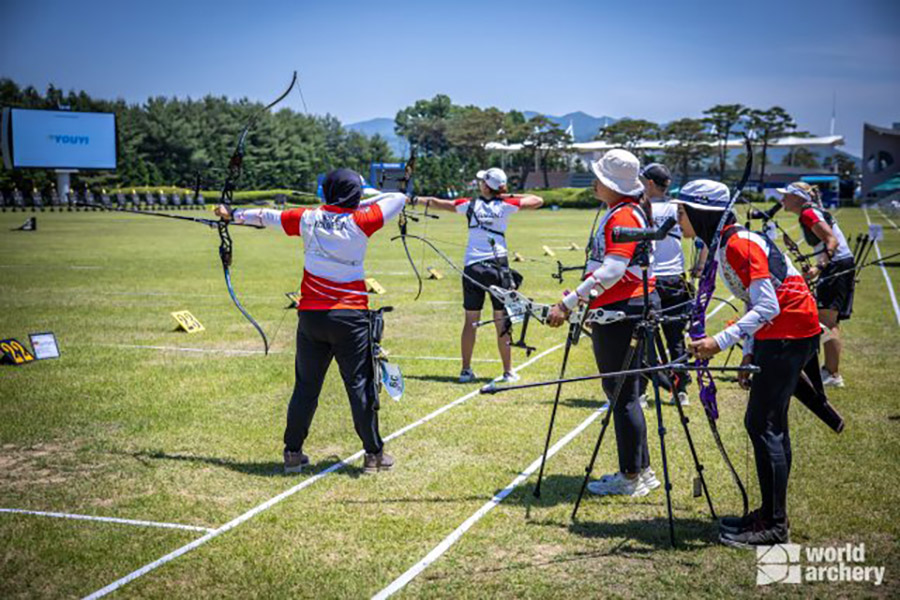 LOLOS: Tim panahan Indonesia saat mengikuti  Hyundai Archery World Cup Stage (AWCS) 3, yang berlangsung di Antalya, Turki, belum lama ini. (DOK PP PERPANI)