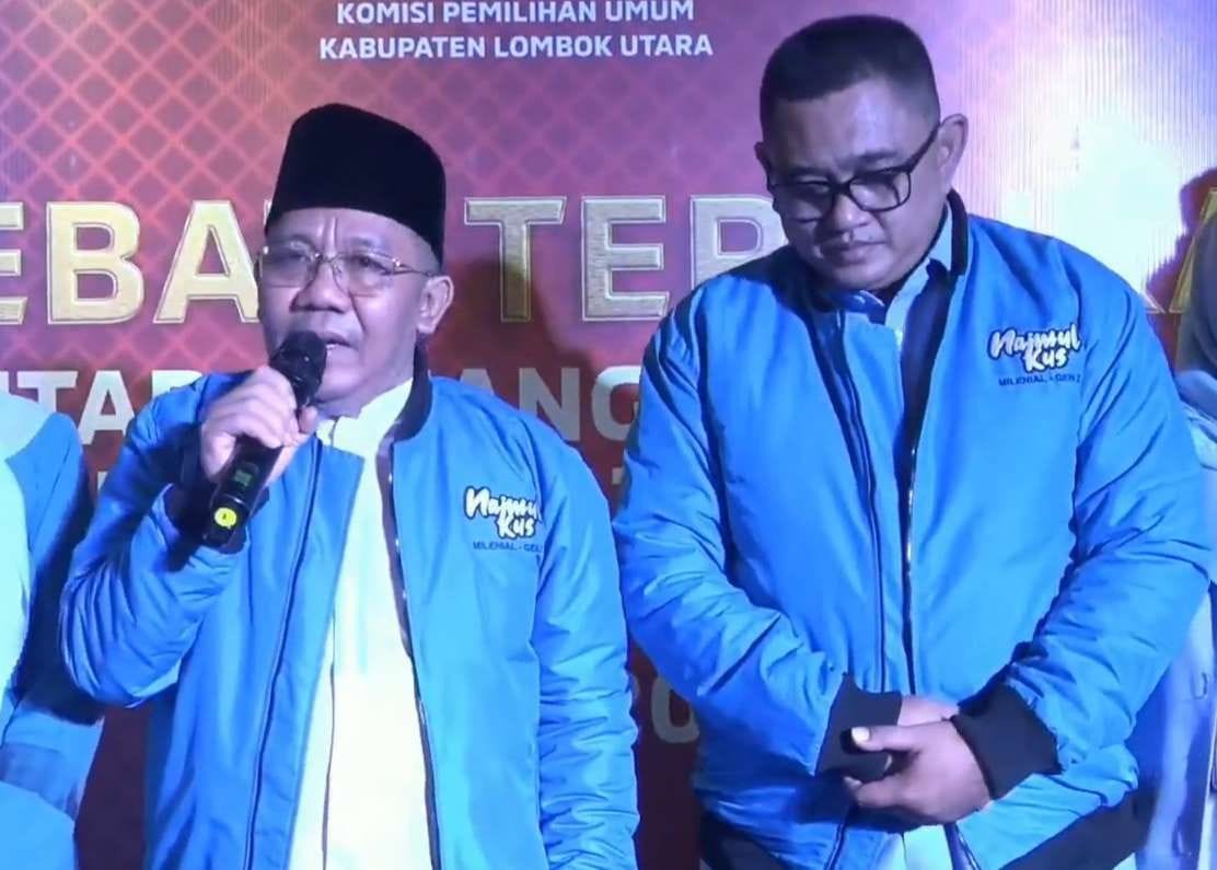 SEGERA DILANTIK: Bupati dan Wakil Bupati terpilih KLU Najmul Akhyar-Kusmalahadi memberikan keterangan pers usa8li debat beberapa waktu lalu.