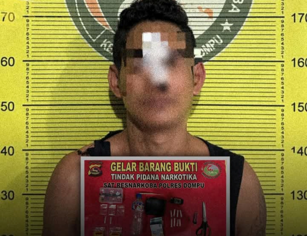 DITAHAN: Pengedar sabu Bele diamankan bersama barang bukti di Polres Dompu, Rabu (12/3).