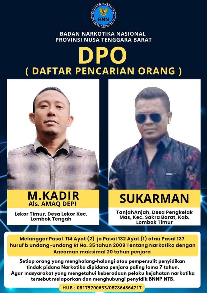 SEDANG DIBURU: BNN NTB menyebarluaskan foto dua DPO bandar narkoba&nbsp; yang menjadi jaringan Malaysia melalui media sosial, beberapa waktu lalu.&nbsp;