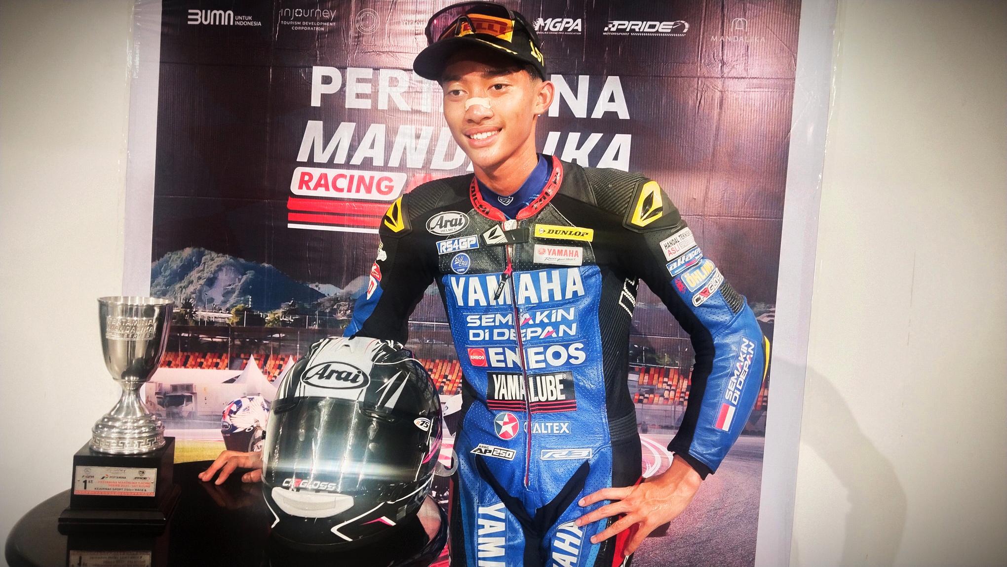 MENEGANGKAN: Arai Agaska Dibani Laksana raih posisi pertama pada kelas National Sport 250 CC Race 1 Kejurnas Mandalika Racing Series (MRS) 2025 di Sirkuit Internasional Mandalika, Lombok Tengah (12/4)