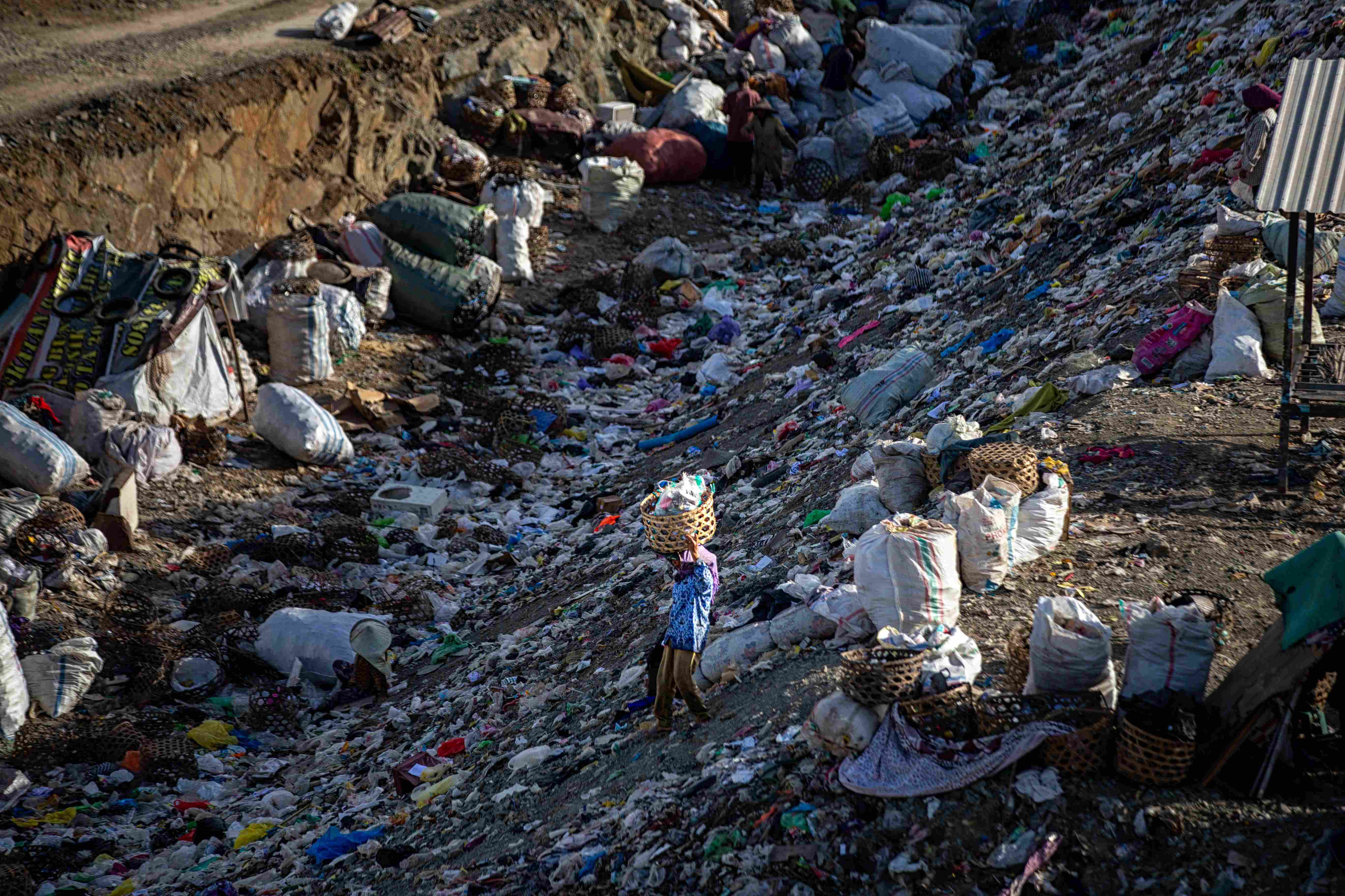 Seorang pemulung mengangkut sampah yang telah dipilah, untuk dijual kembali kepada pengepul. Dengannya ia mendapatkan sejumlah uang, dalam memenuhi kebutuhan hidupnya.