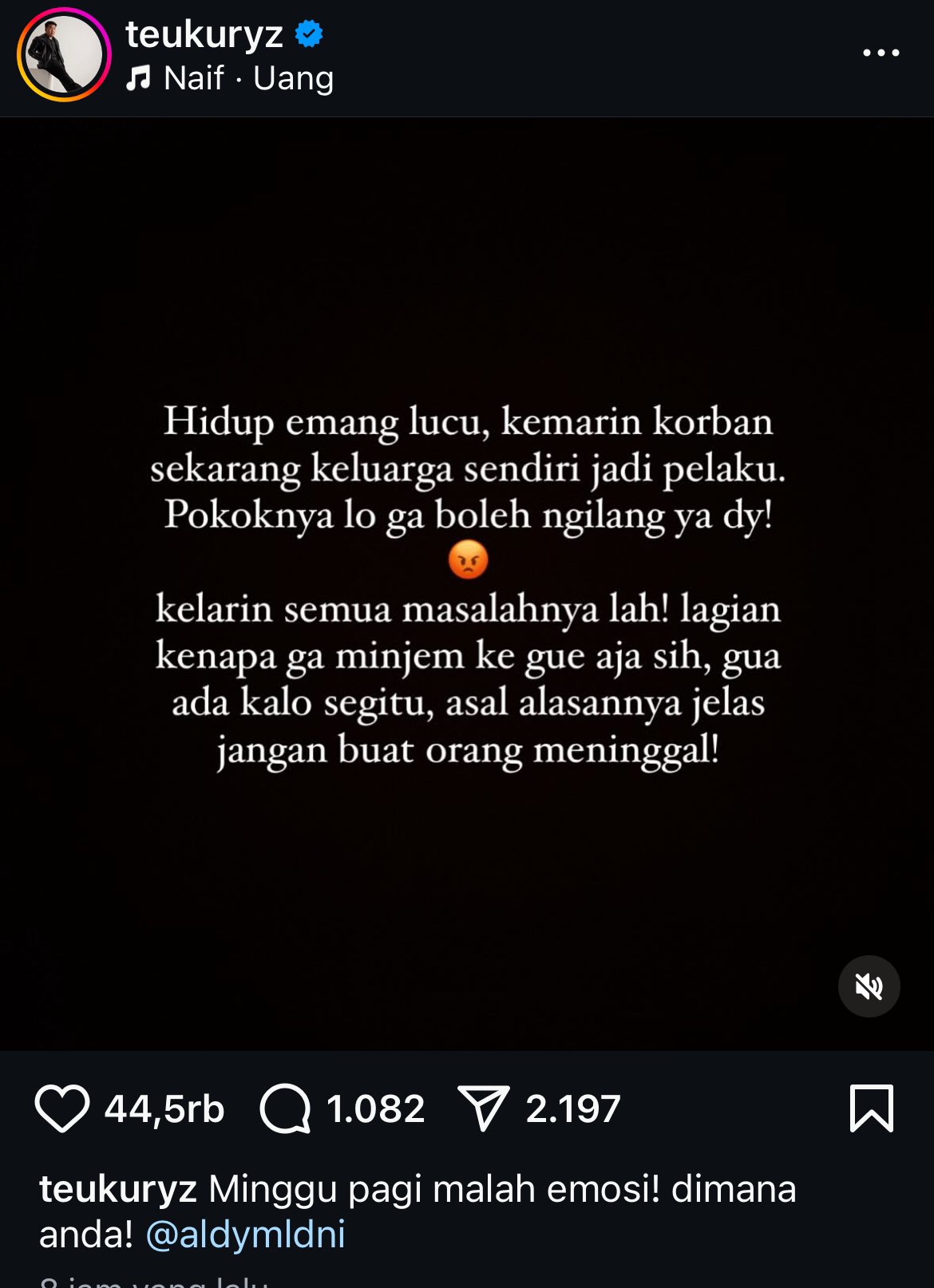 Unggahan terbaru Kiki eks CJR mengomentari kasus penipuan yang diduga dilakukan mantan rekan satu grupnya Aldy Maldini. (internet)