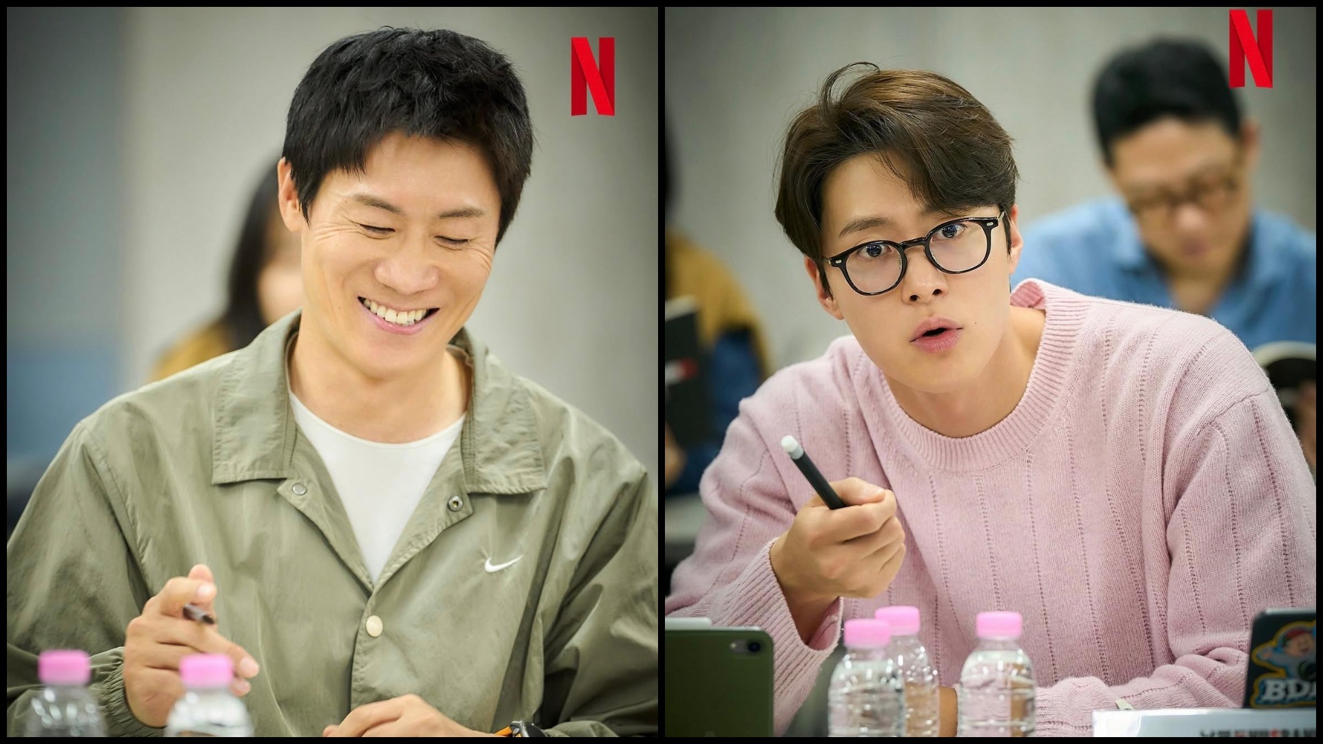 Jin Seon Kyu dan Gong Myung  saat pembacaan naskah film Husbands, baru-baru ini.