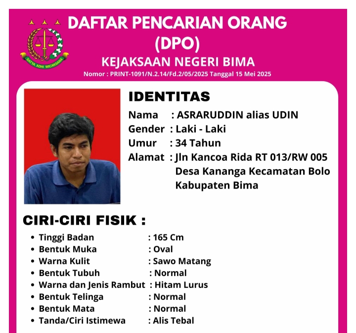 Tersangka Asraruddin kini menjadi buronan Kejari Bima. (Istimewa)