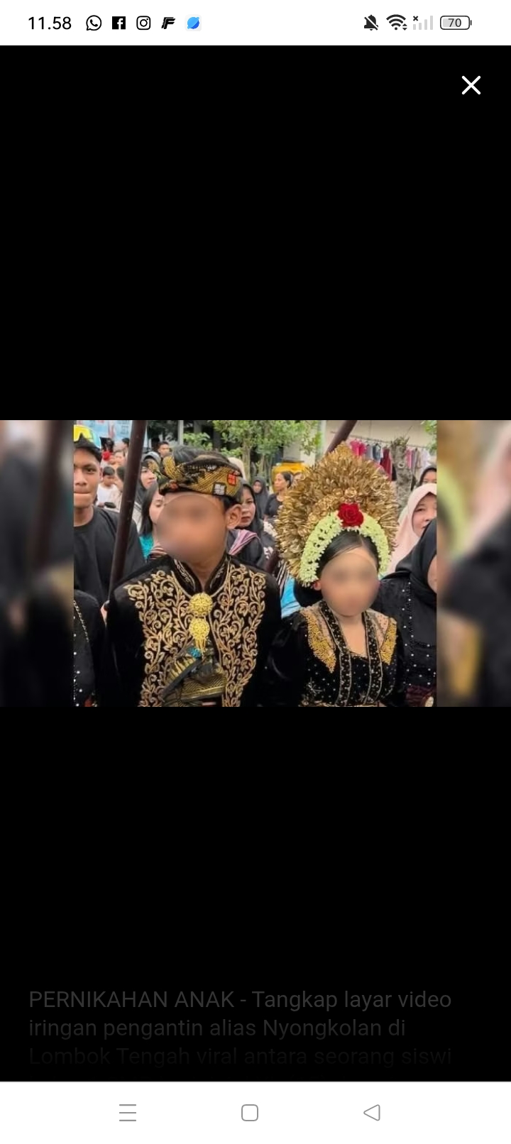 Terlihat dalam video bagaimana pernikahan bocah SMP di Lombok menggunakan Adat Nyongkolan pawai keliling kampung.