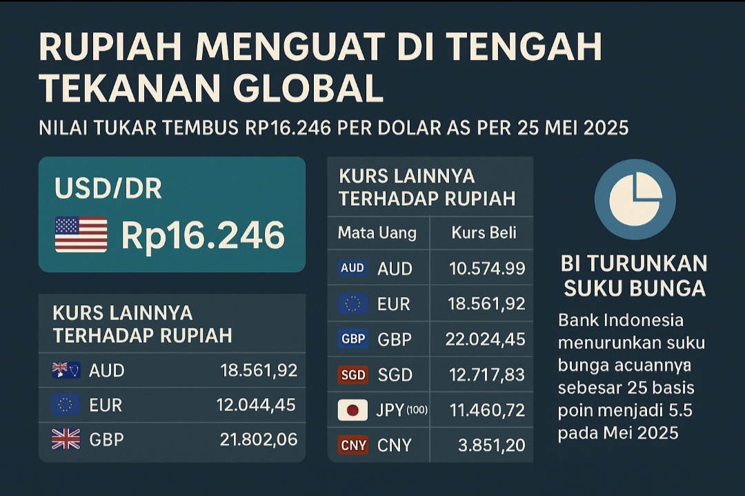 TREN MENGUAT: Nilai Tukar Rupiah Hari Ini Menguat, Tembus Rp16.246 per Dolar AS di Tengah Tekanan Global