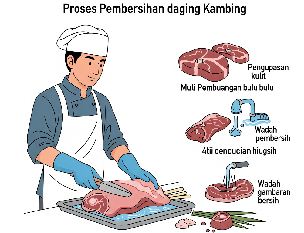 Ilustrasi Bersihkan Daging Kambing. Idul Adha sebentar lagi! Jurus jitu basmi bau prengus kambing, daging kurban jadi makin mantap!