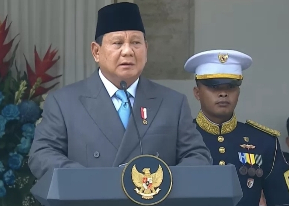 Presiden Prabowo Subianto saat menyampaikan sambutan dalam Upacara Peringatan Hari Lahir Pancasila di Halaman Gedung Pancasila, Jakarta, Senin (2/6). (Istimewa)