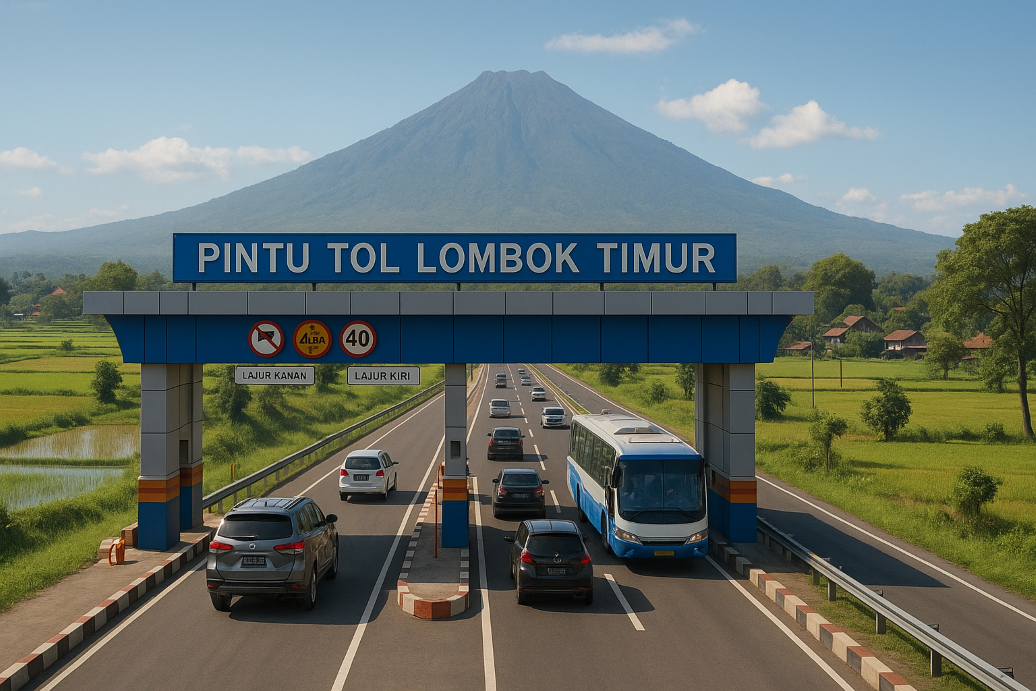 Ilustrasi Gerbang Jalan Tol di Lombok Timur. Ilustrasi ini dibuat dengan AI melalui layanan Chat GPT.